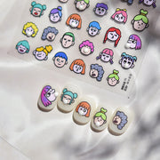 Colorful Cartoon Character Heads: "Playful Chibi Crew" – 5D Embossed Nail Sticker
