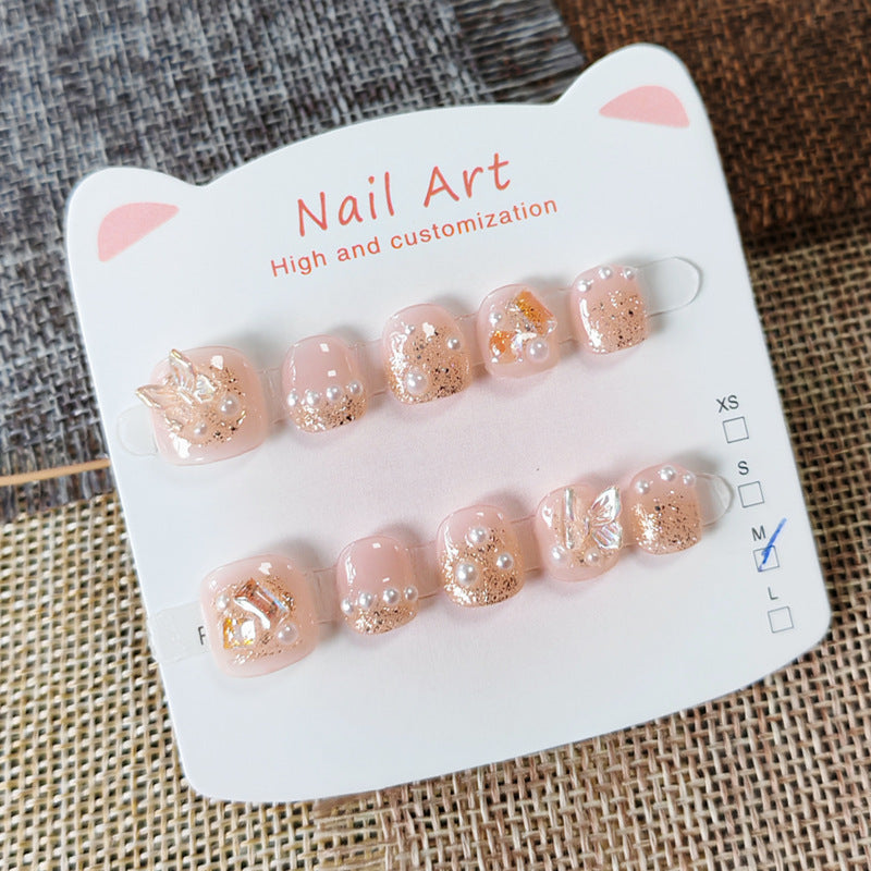 365nails: "champagne princess crown" – short squoval handmade kids press-on nails