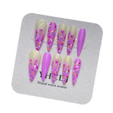 Sorvete de coração rosa esvoaçante, açúcar moído, microescultura tridimensional personalizada, pintada à mão | 365nails