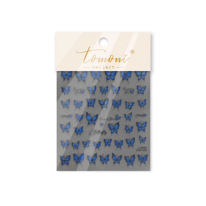 Blue Morpho Butterfly & Script Nail Sticker Set – "Azure Blue Butterfly"