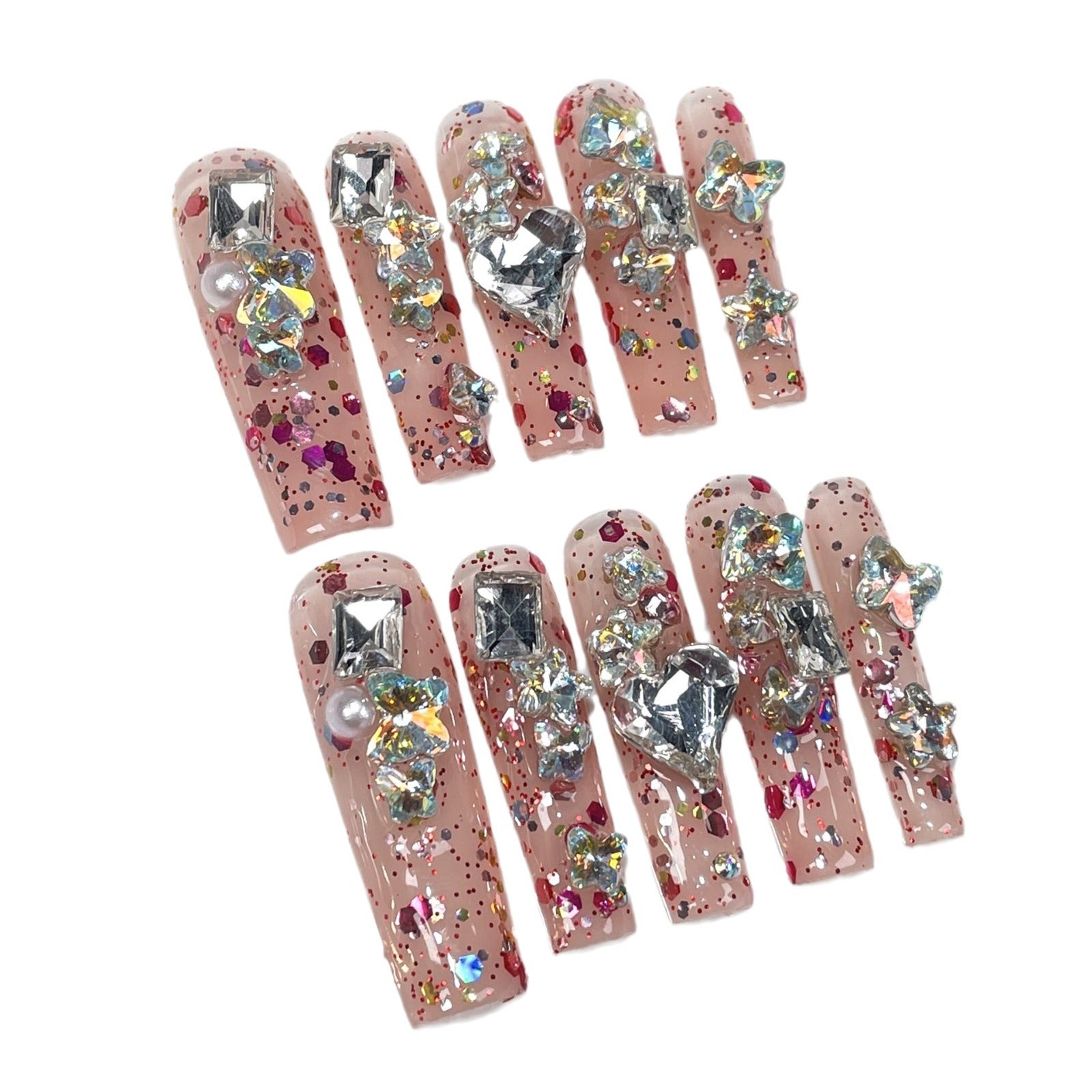 Crystal-Covered Iridescent Nails with Ultra-Sparkle Finish