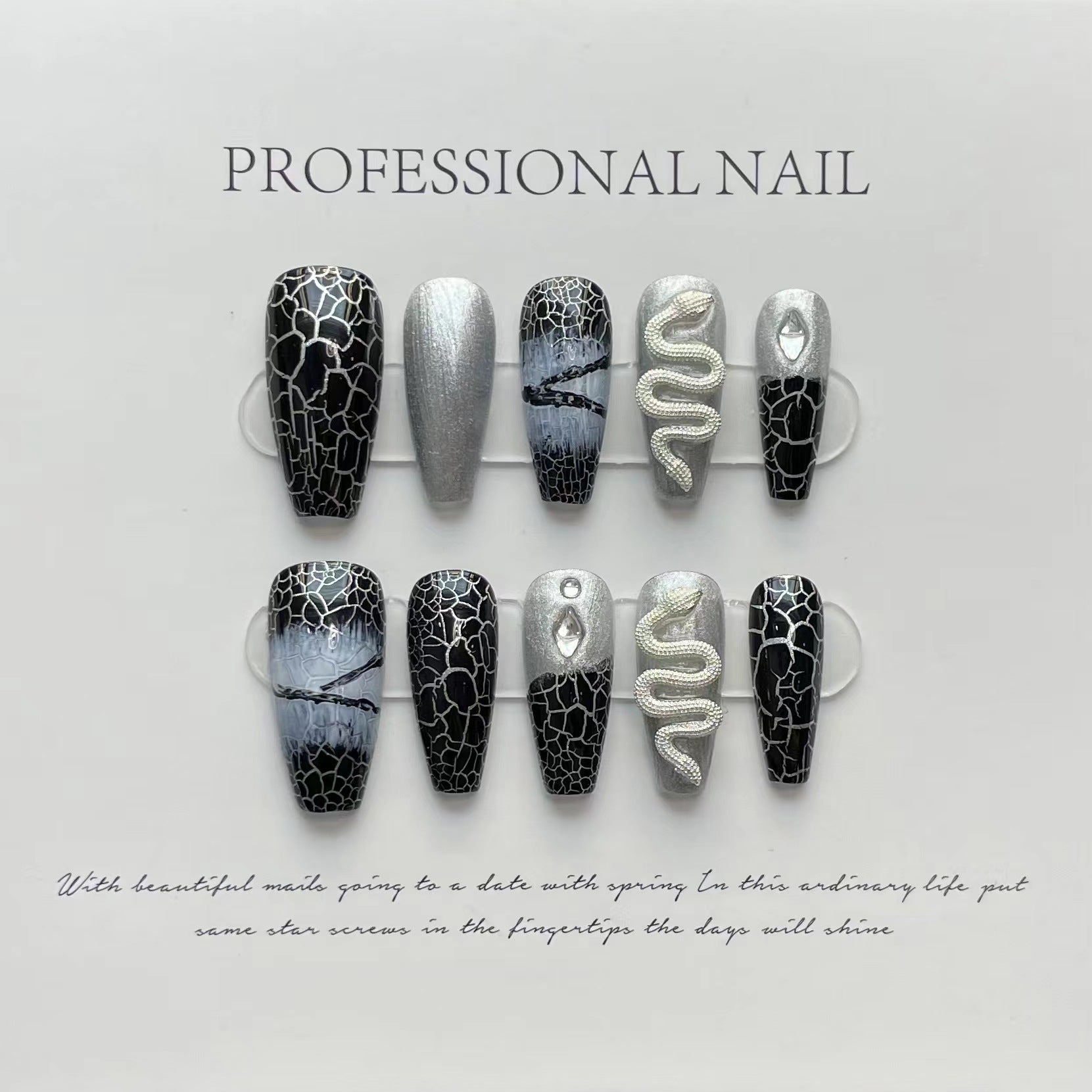 365nails: "Serpent's Kiss" – 3D Snake & Cracked Earth Handmade Coffin Nails