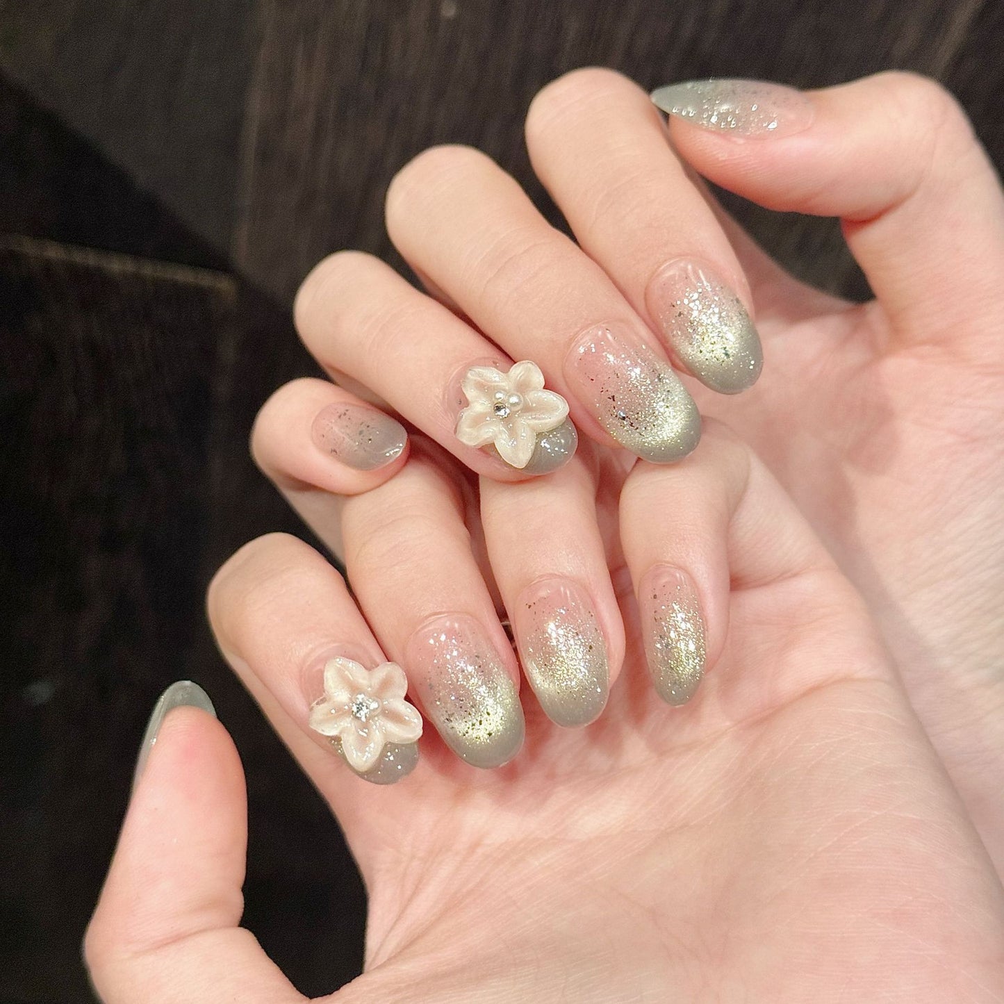 Ice Blue cat eye Translucent Carved Fingertip cat eye Nail Art Short Handmade s | 365nails