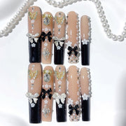 Unhas Postiças Francesinhas Borboleta com Cristal Elegante