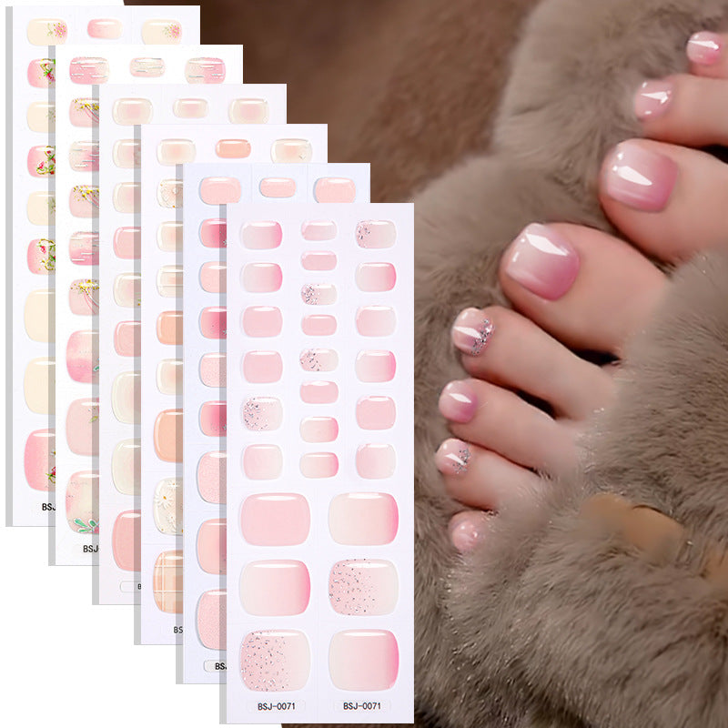 Semi-Cured Gel Nail Strips Gradient French Sheer Glitter Toe Design (MOQ=3)