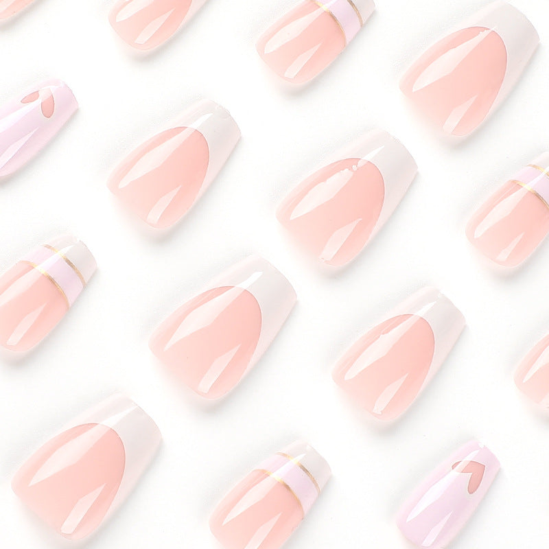 Hollow love White French gold thread nail patch Nail piece Finished product Detachable advanced｜365nails