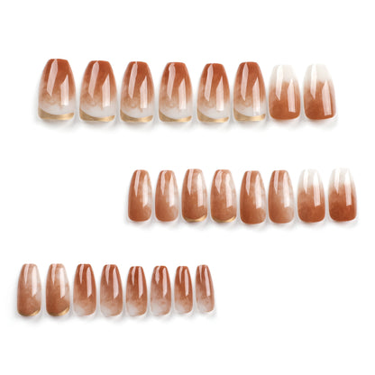 Maillard wears nail pads, retro brown smudge nail pads, simple autumn nail pads, fake nails.｜365nails