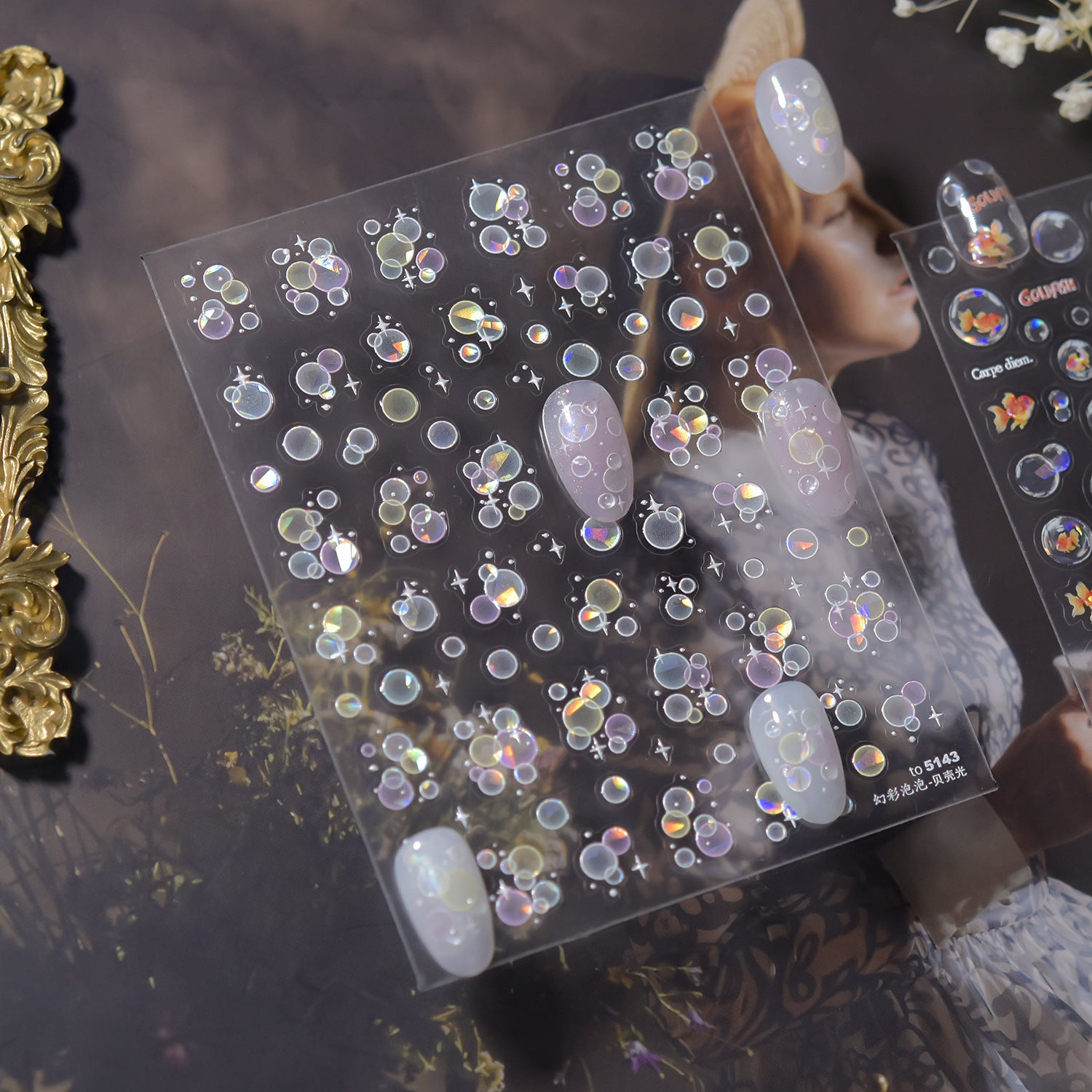 Goldfish Bubble Collection: "Aurora Goldfish" – 3D Holographic Nail Sticker
