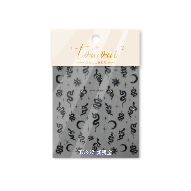 Silver Celestial Snake & Moon: "Mystic Celestial Serpent" – 5D Embossed Nail Sticker