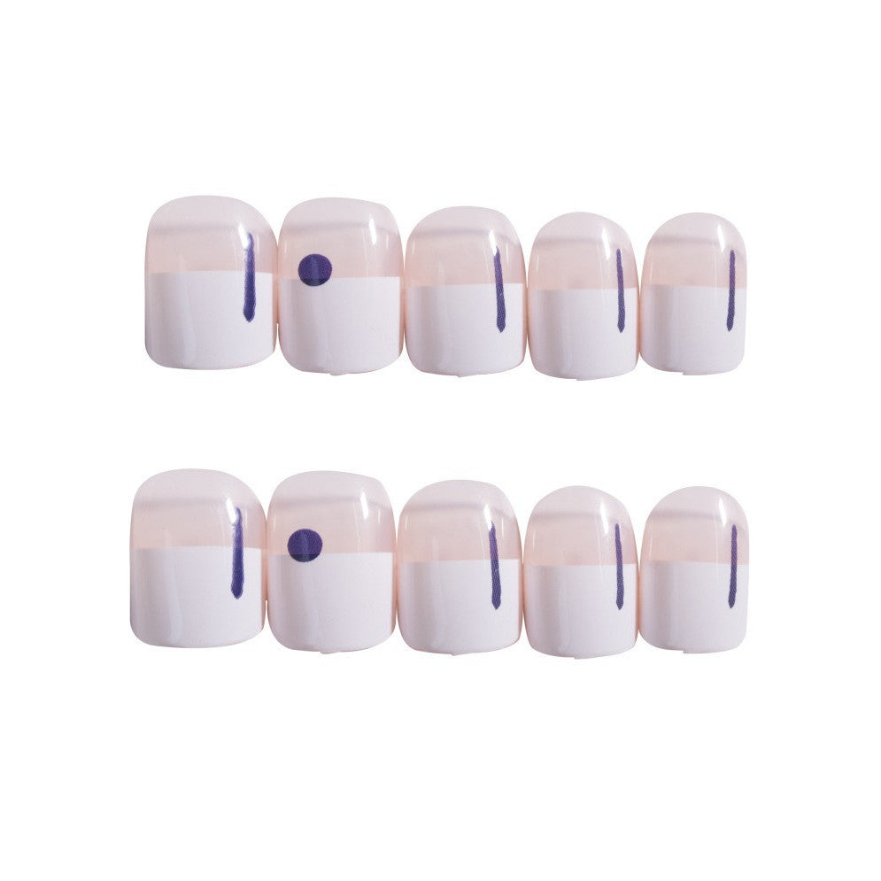 Unhas postiças com acabamento em grafite e bolinhas brancas e azuis ｜365nails