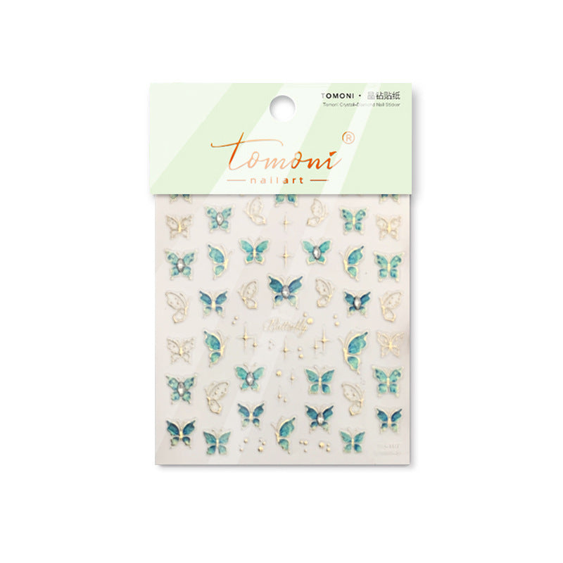 365nails: "Blue Green Crystal Butterfly Gold Foil" – Nail Art Stickers