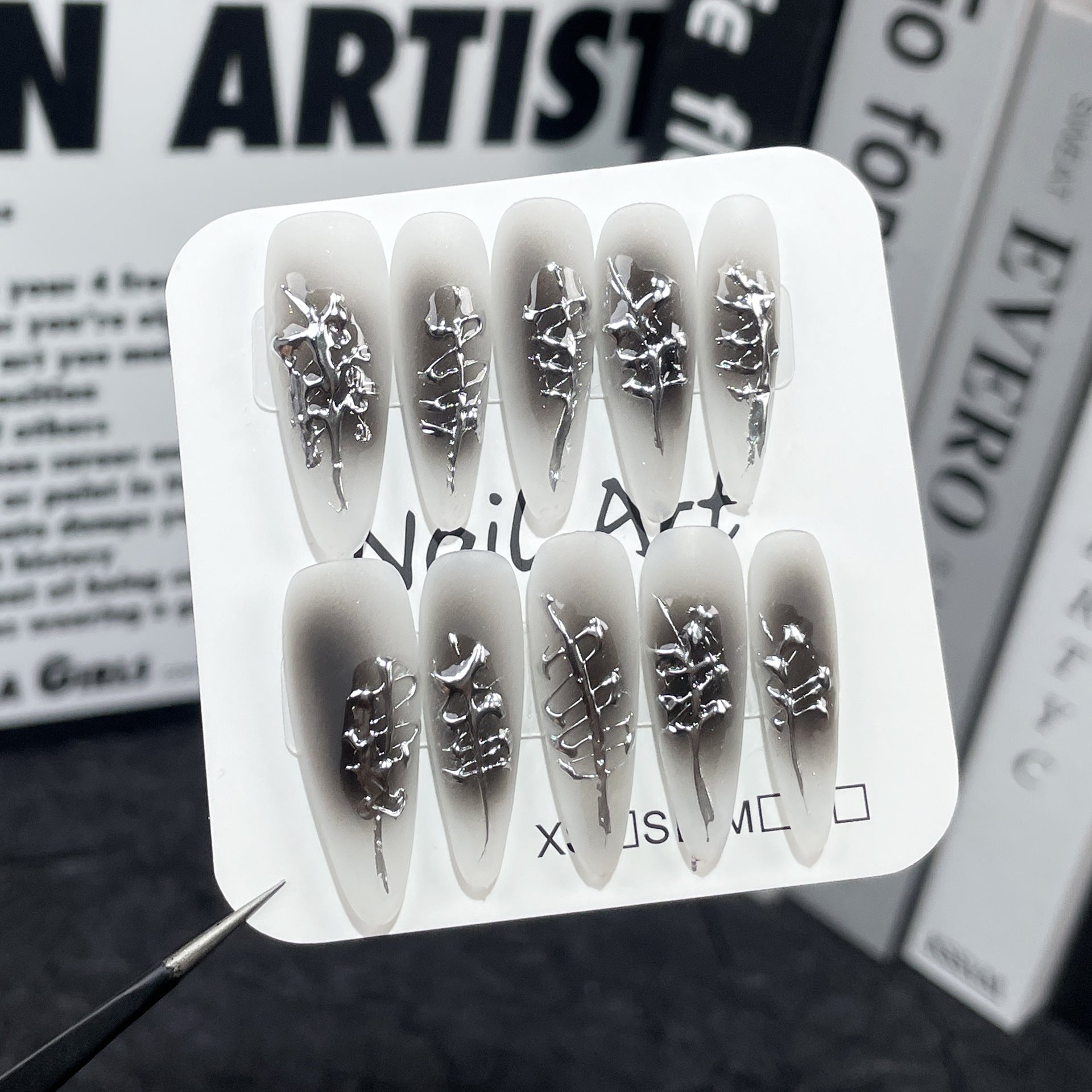 Pistola de pulverização para unhas postiças artesanais, brânquias pretas, modelagem líquida metálica, ponta longa, adesivo para manicure de mão, unha postiça｜365nails