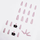 Unhas postiças longas com acabamento em balé, laço roxo Taro longo, remendo de unha removível ｜ 365 unhas