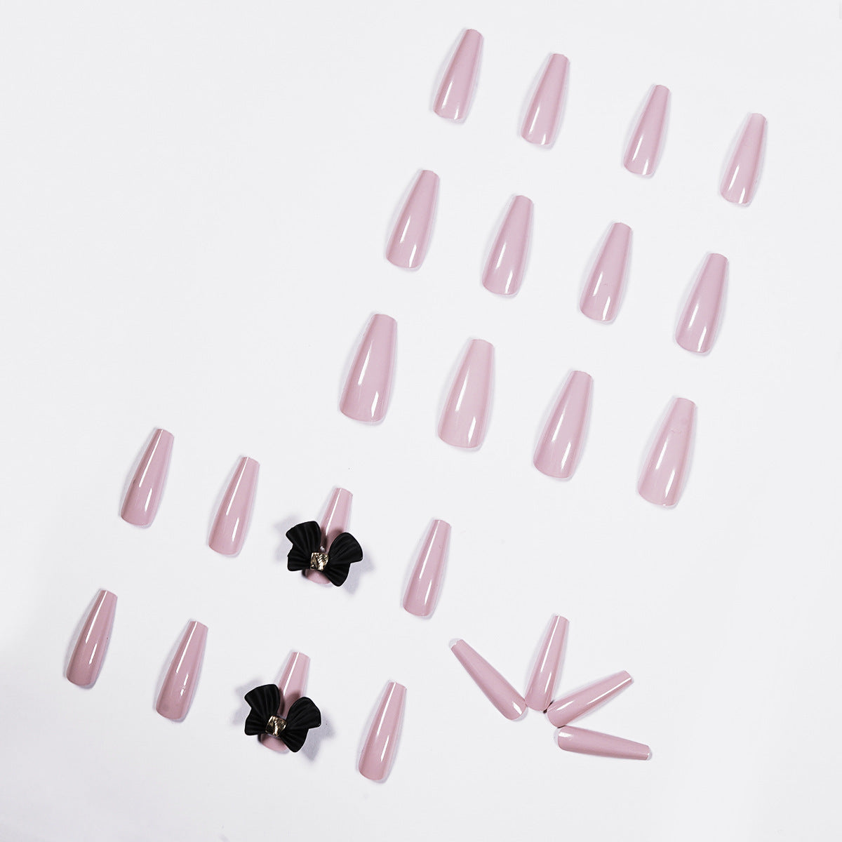 Unhas postiças longas com acabamento em balé, laço roxo Taro longo, remendo de unha removível ｜ 365 unhas