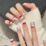 Kawaii Hello Kitty Red Bow Leopard Print Square Press-On Nails