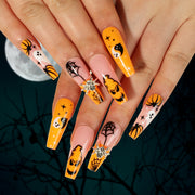 萬聖節甲片 蜘蛛水鑽、蜘蛛網、白幽靈、南瓜 穿戴甲｜365nails