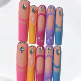 Retro Colorblock Crystal Gradient Press On Nails