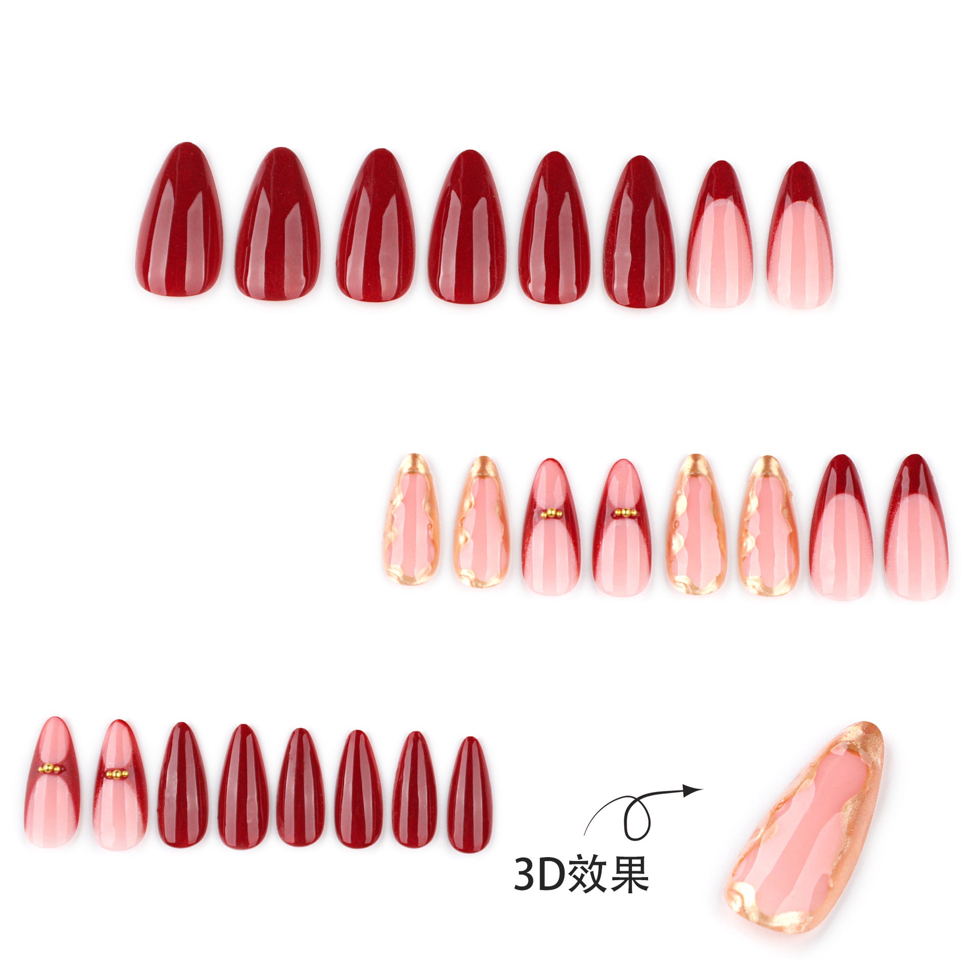 faux ongles autocollants rouges français très demandés explosion art des ongles en forme d'amande｜365nails