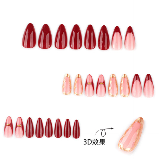hot-selling French red press on nails  explosion wearable  almond nail art ｜365nails