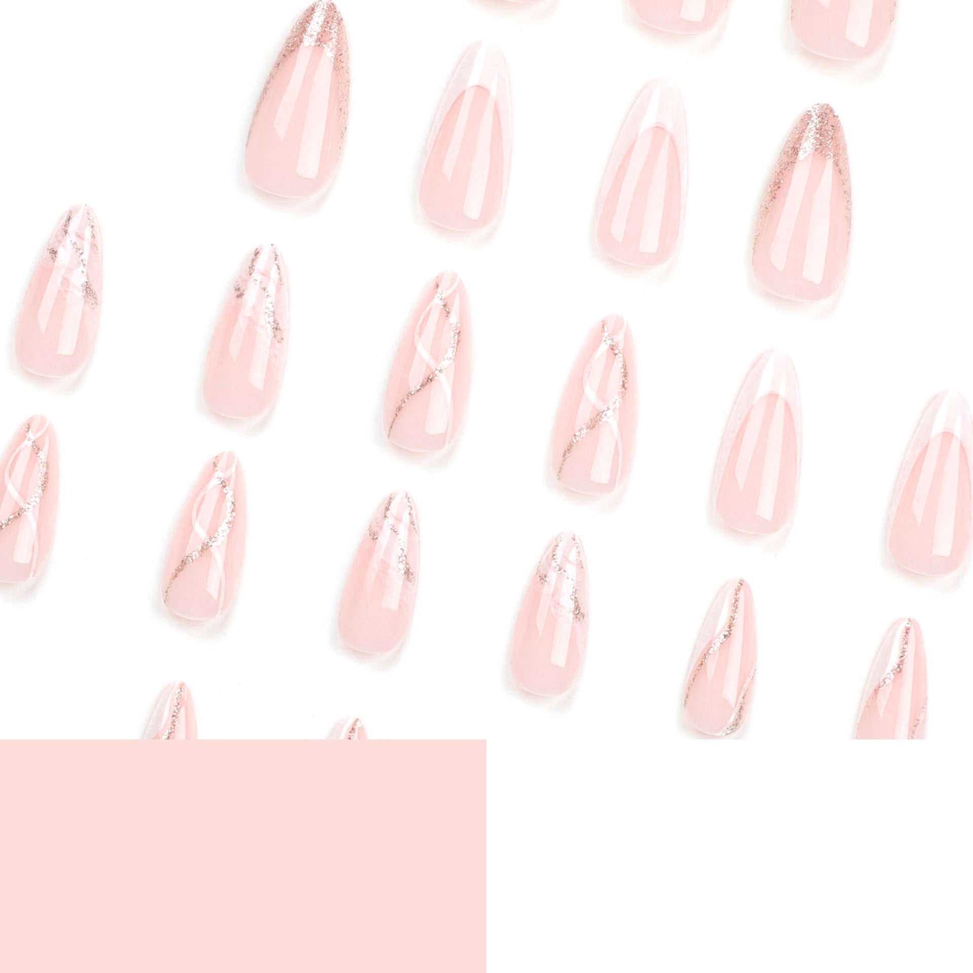 中長款亮粉條紋法式 甲片 成品 24片套裝 美甲風格｜365nails