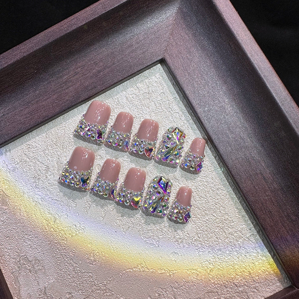 Nude Gloss Nails with AB Crystal Luxe Accents