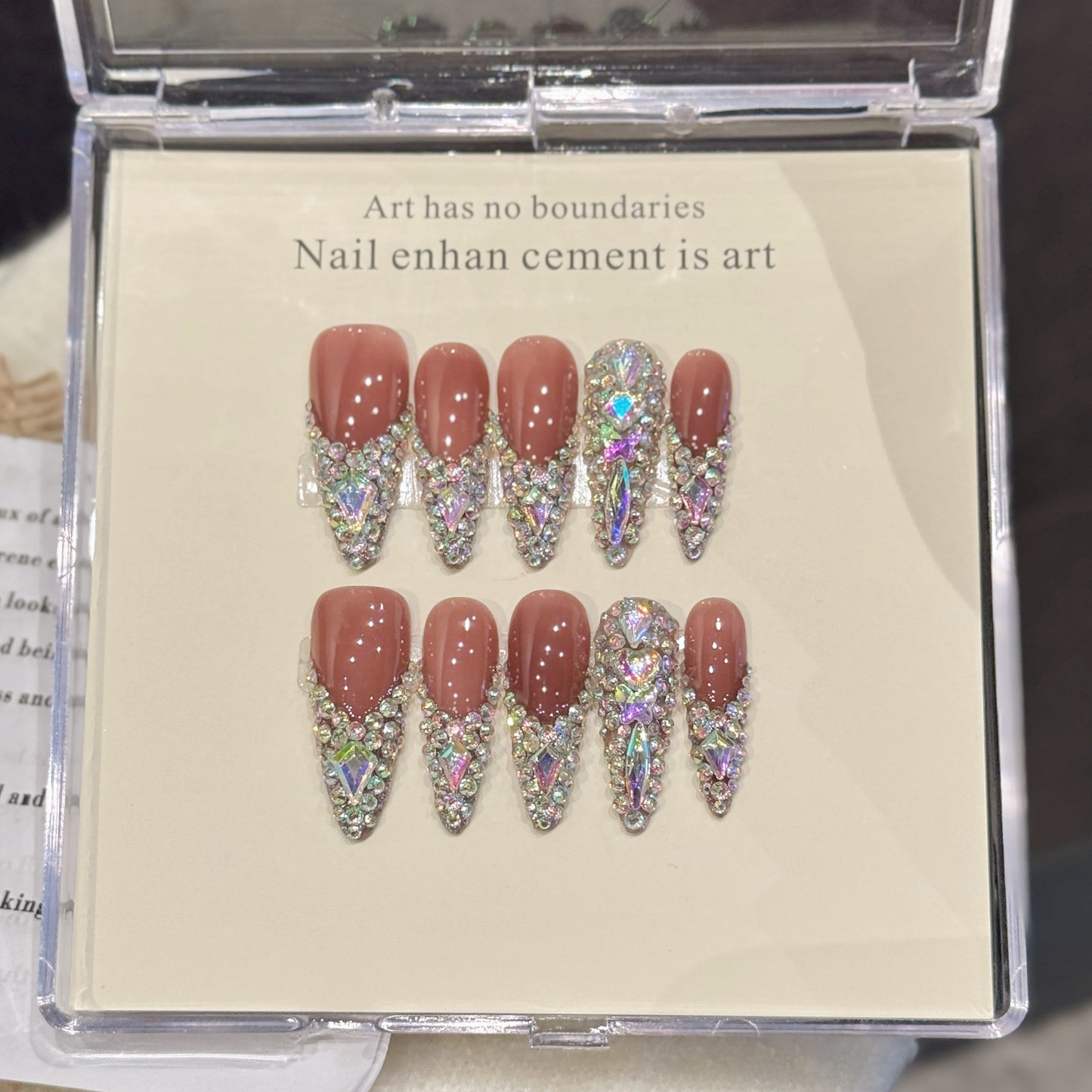 Luxury Crystal Rhinestone V-Cut Sparkling Nude Press On Nails