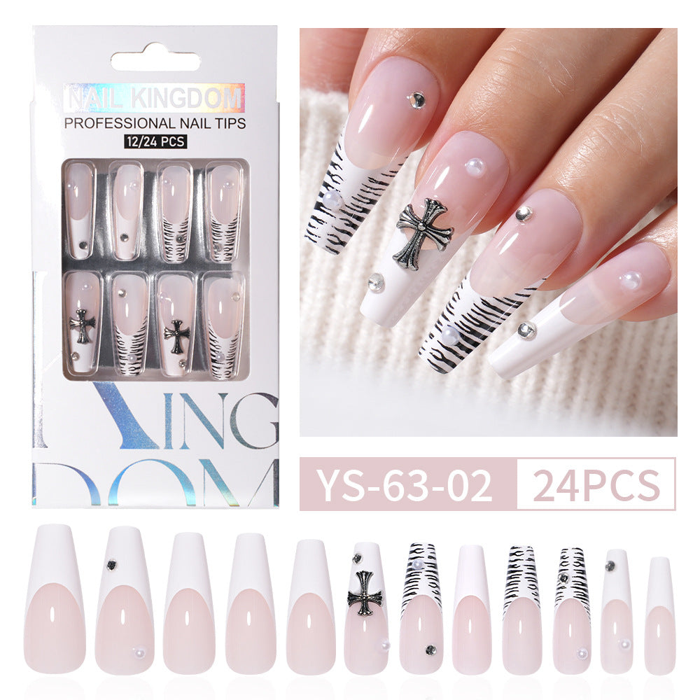 Hand-worn nail Premium  French ladder Sweet removable patch False nail Long prefabricated manicure