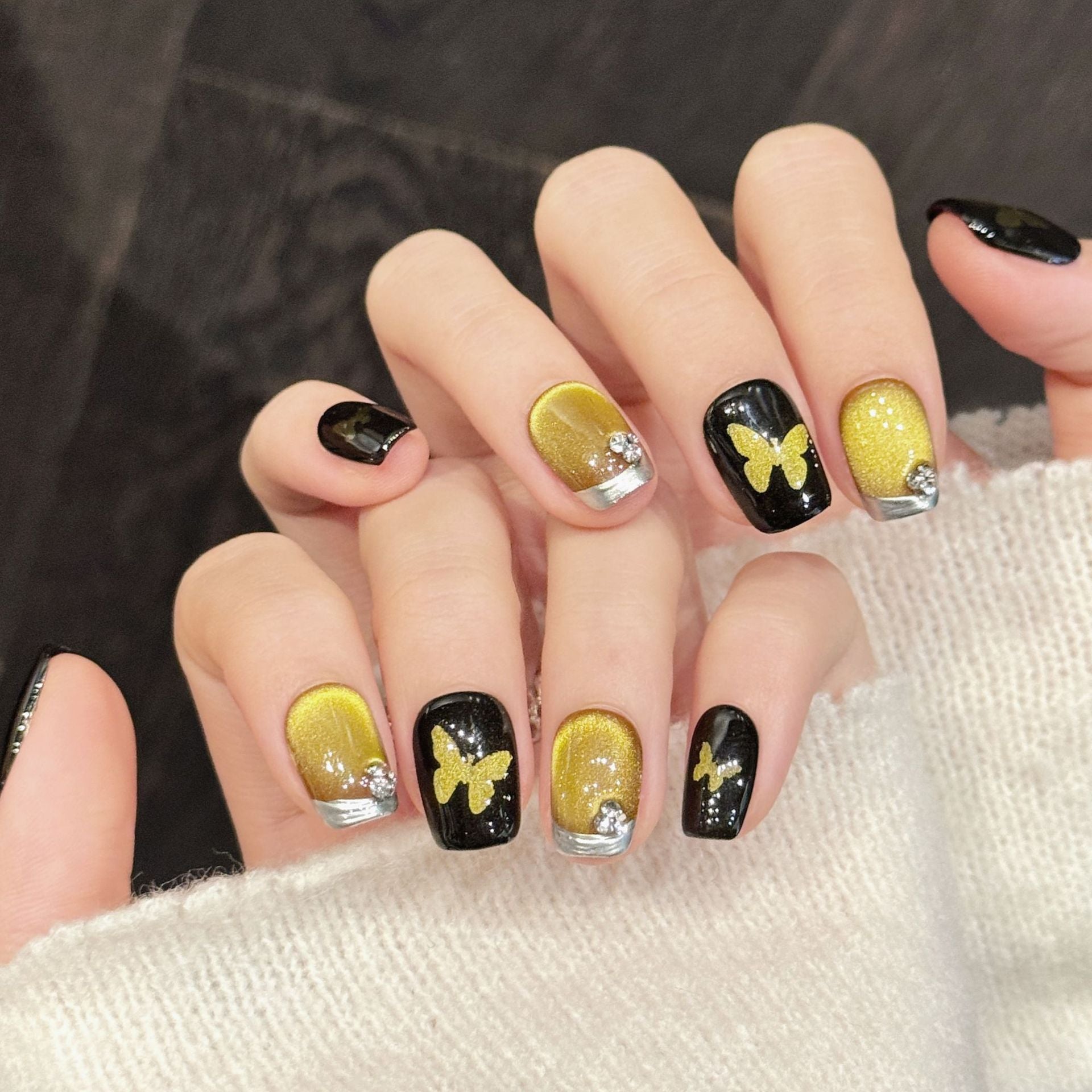 365nails: "Gilded Secret" – Black Gold Butterfly Handmade Press on Nails