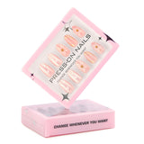 3D three-dimensional flower pearlescent flash short almond press-on nails