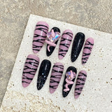 Handmade press on nails sweet cool hot girl zebra pattern white removable fake nails | 365nails