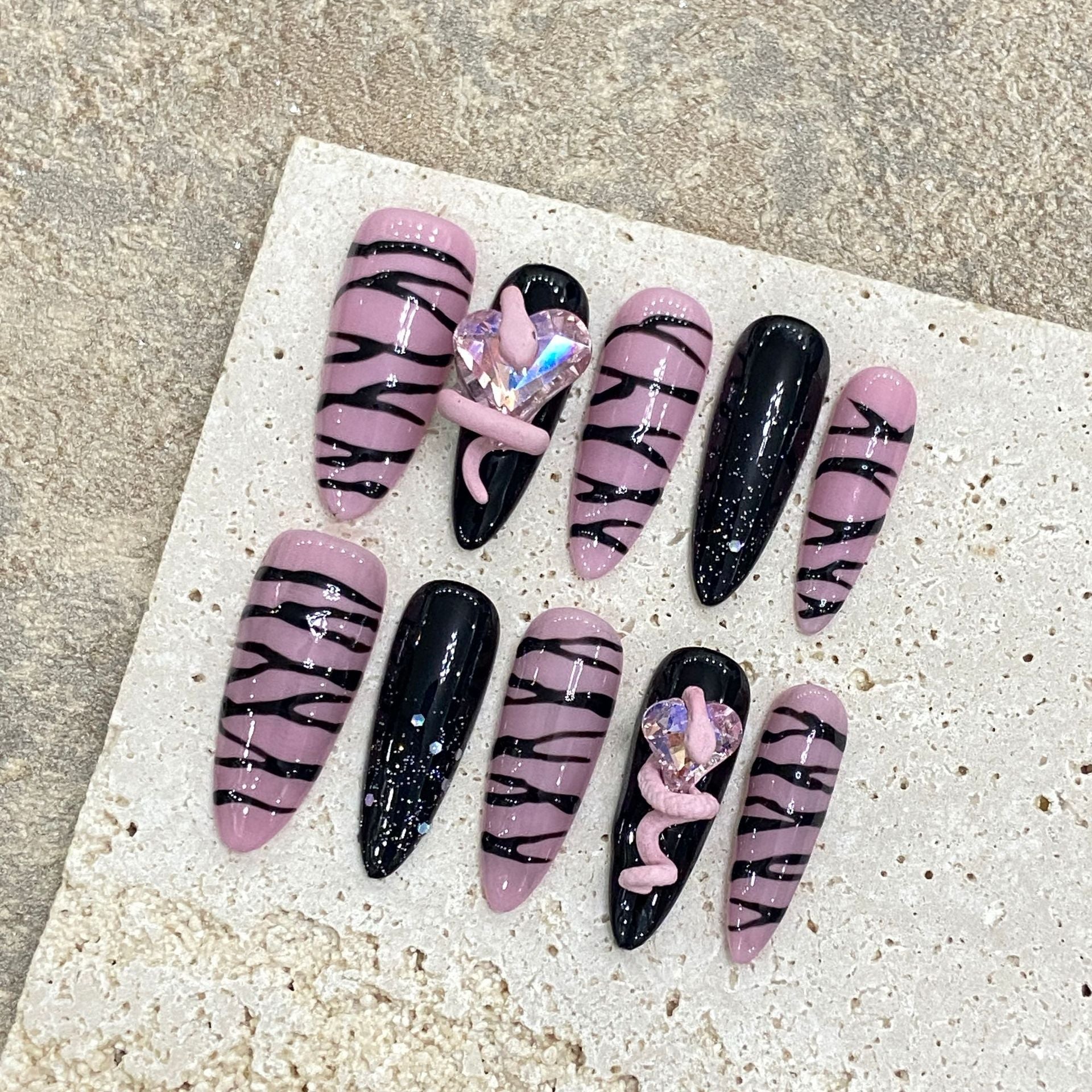 Handmade press on nails sweet cool hot girl zebra pattern white removable fake nails | 365nails