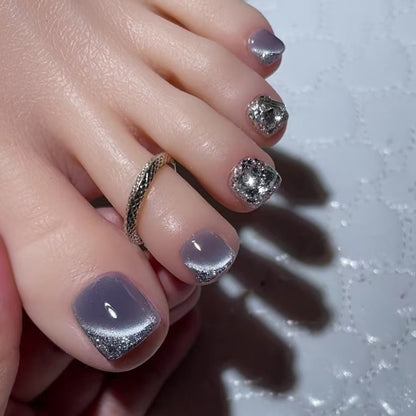 Cat eye Fine Flash  press-on nails Fine Flash Removable Toe Press-on toenails   24 pieces｜365nails