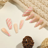 Nail Patch Wholesale Christmas Pink and White Glitter Geometric Lines Nail Patch Wholesale Nail Patch Nail Patch Wholesale｜365nails