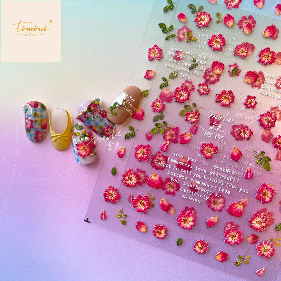 365nails: 「水彩粉玫瑰花情書（浮雕）」— 美甲貼紙