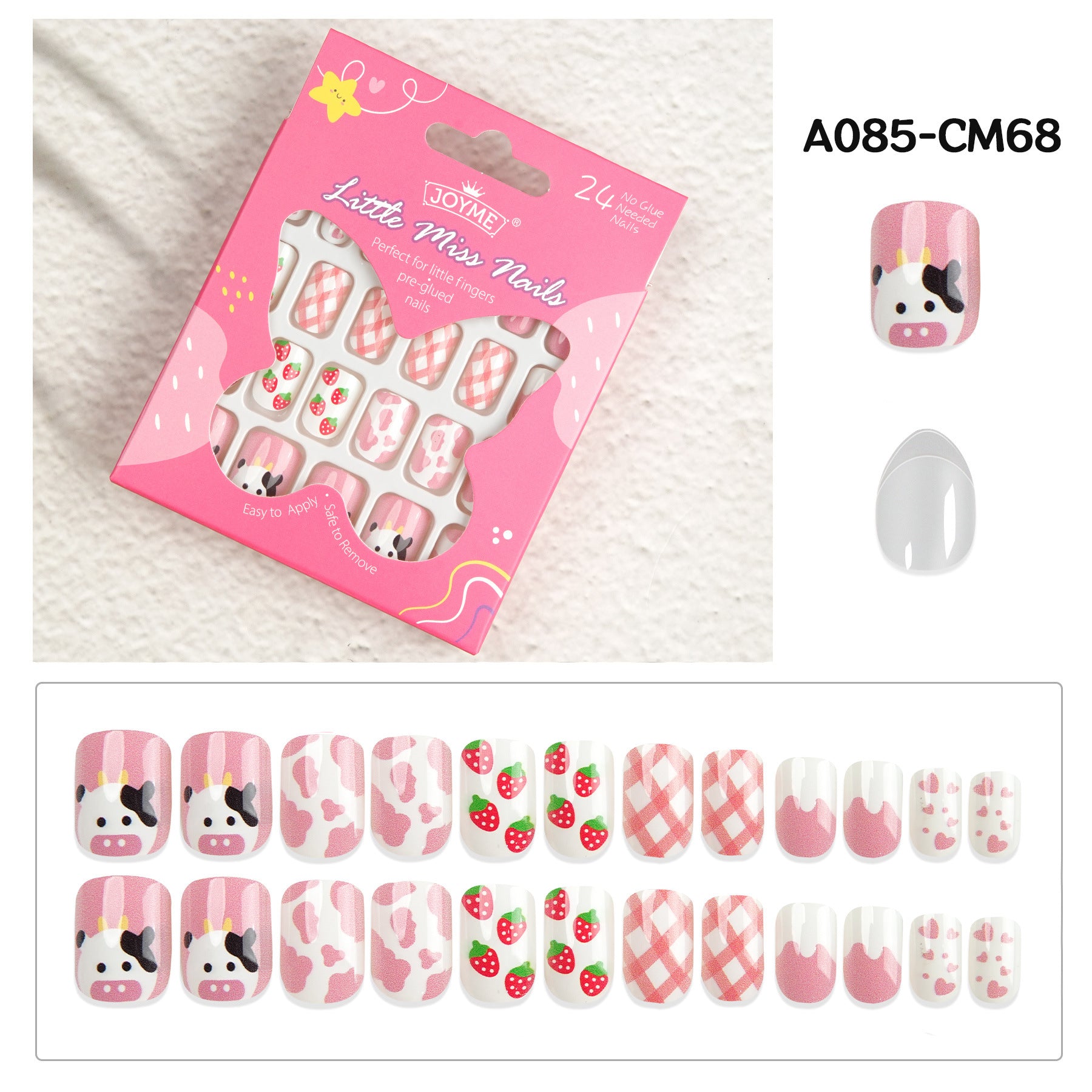 兒童穿戴甲，附指甲貼，尖頭杏仁形，24片成品