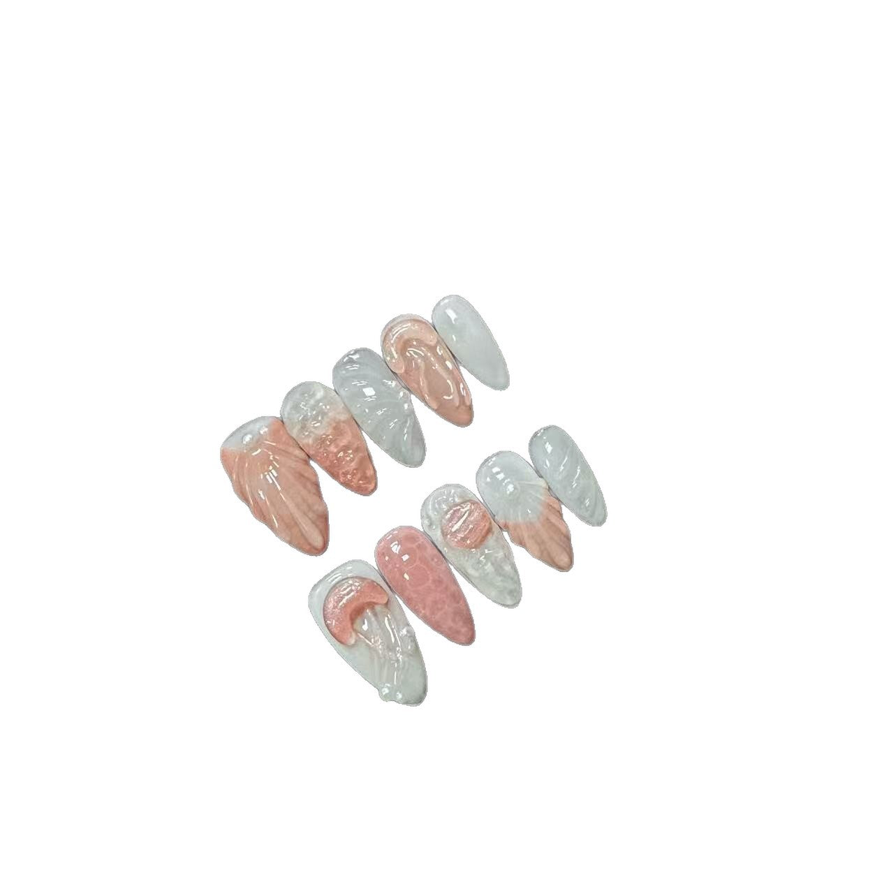 365nails: "Angel's Whisper" – 3D 플라워·마블 수제 아몬드형 네일