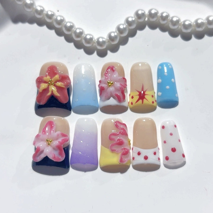 Whimsical Bloom: "Enchanted Floral Fantasy" – Square Press-On Nails