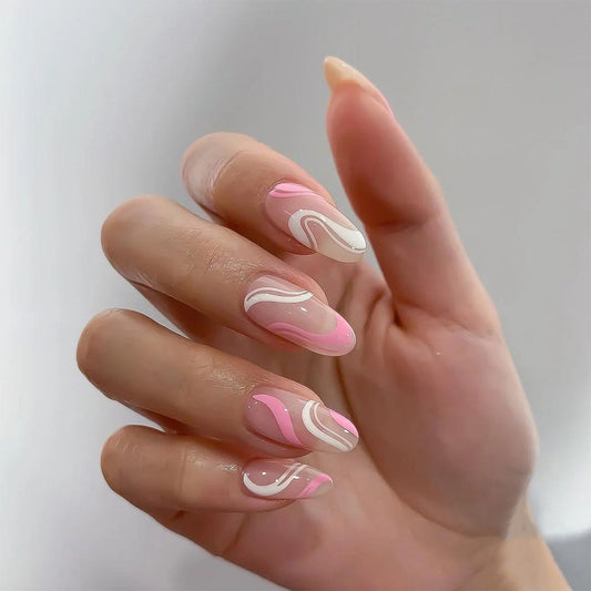 Pop Series Simple Pink White Press on  Finished Fake Nail Nail  Nail  Removable Nail｜365nails