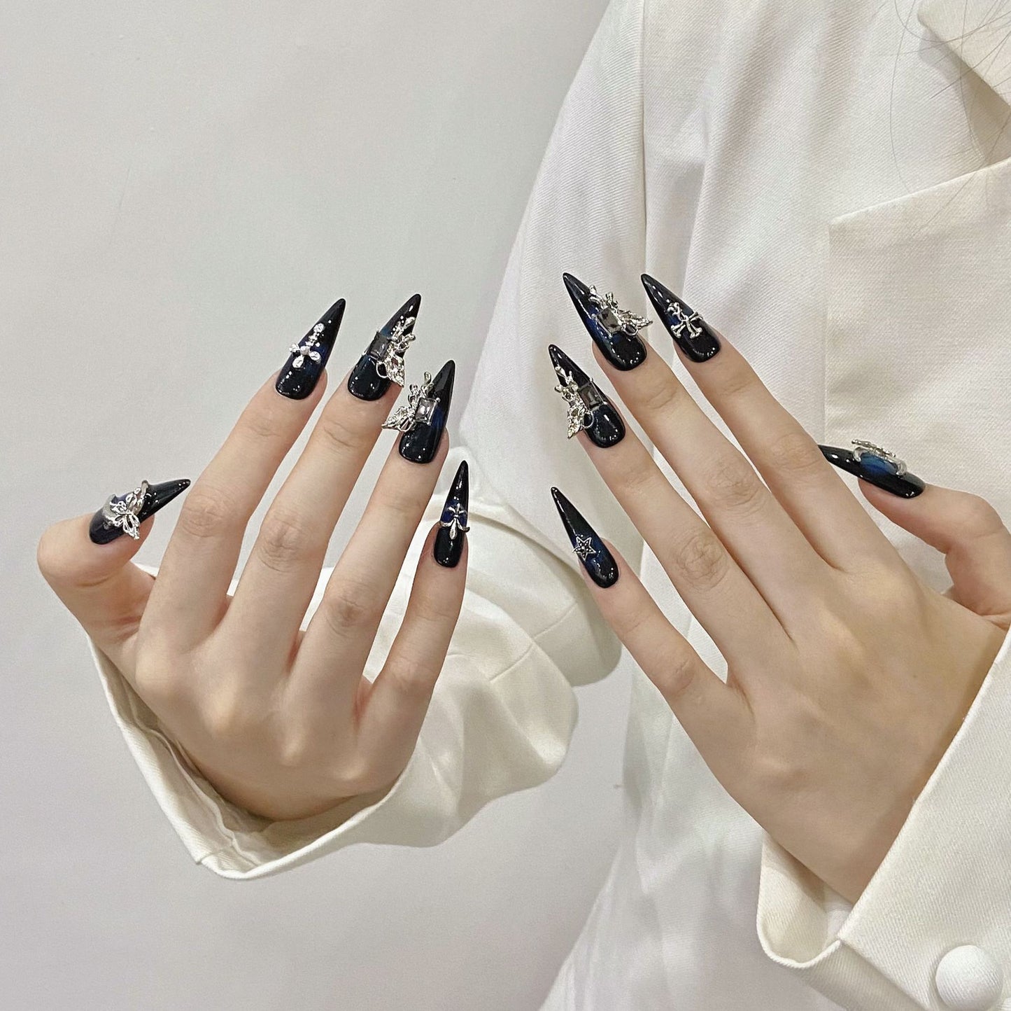 Pure handmade nails metal sense dark series Spice girls wear nail art Internet celebrity popular butterfly dark goth | 365nails