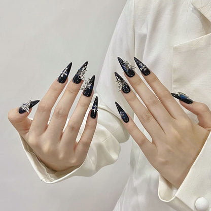 Pure handmade nails metal sense dark series Spice girls wear nail art Internet celebrity popular butterfly dark goth | 365nails