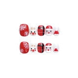 Cute Red Christmas Press‑On Nails – Reindeer Santa Snowflake Design