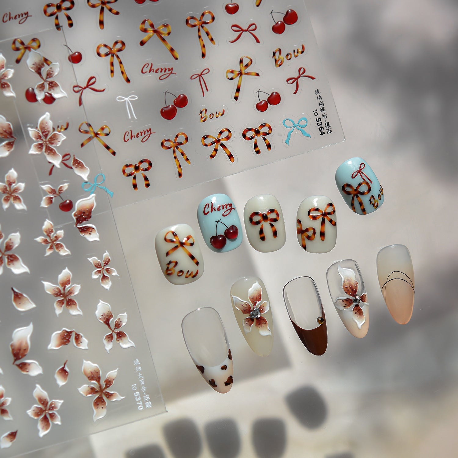 Sweet Cherry Bow: "Retro Cherry" – 3D Embossed Nail Sticker