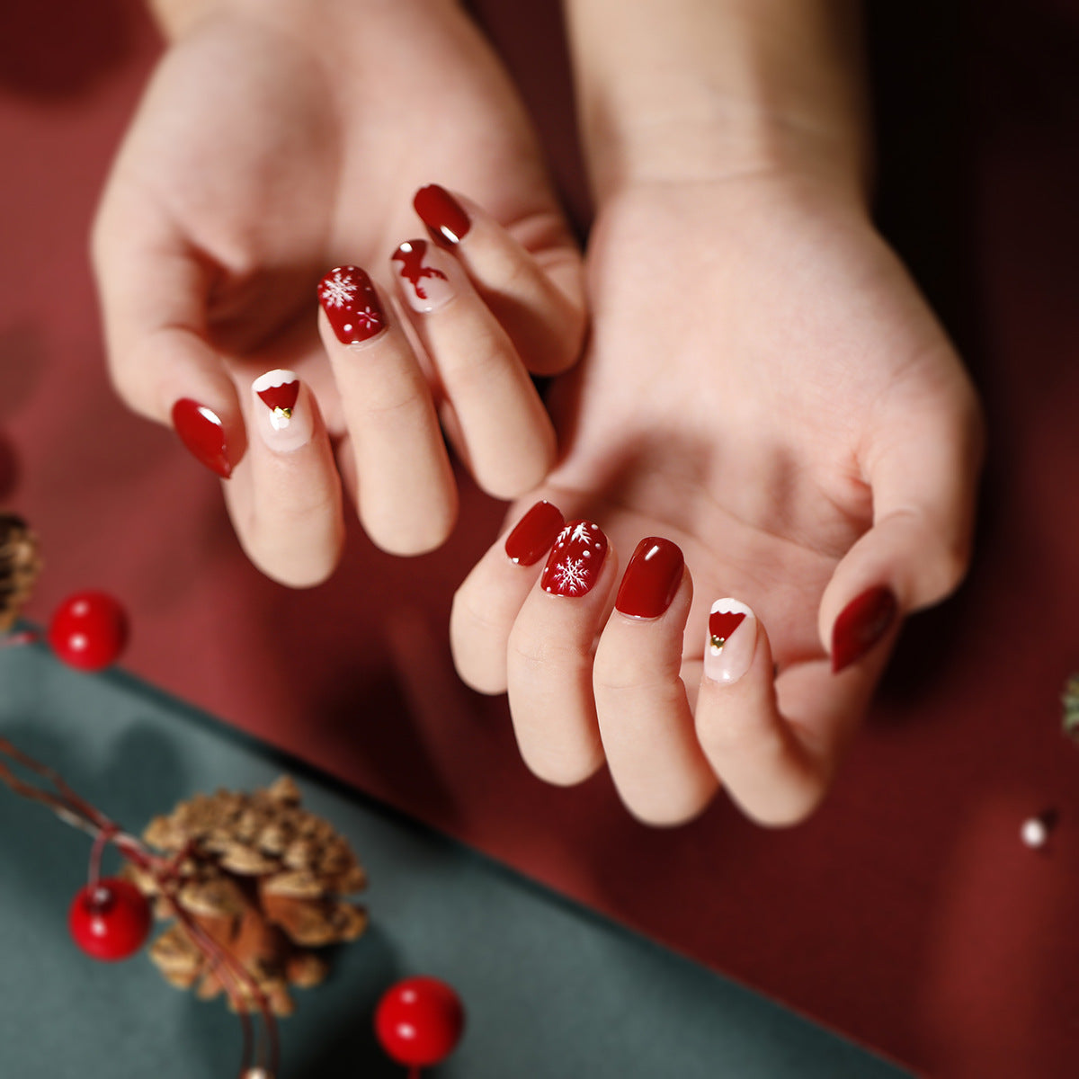 Unhas postiças planas da série Art Finished Christmas ｜365nails