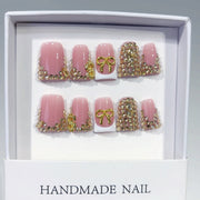 Rich Bling: "Golden Bow & Dollar" – Square Press-On Nails