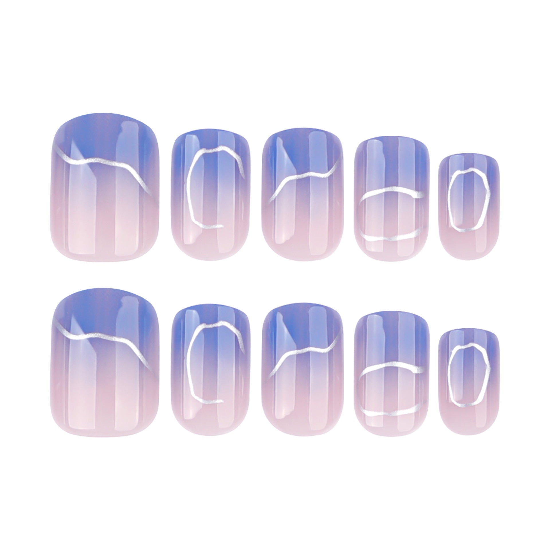 hot-selling short square nail manicure blue gradual change wearing  silver irregular stripe wearing nail｜365nails