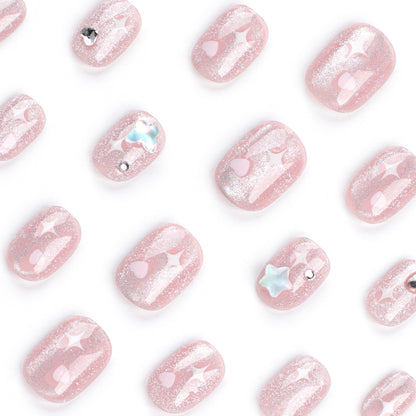 Sweet pink manicure film short love star star five pointed star ins wind press-on nails film press-on nails film｜365nails
