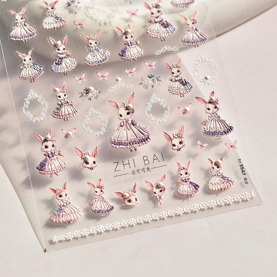 水晶鑽石兔 — 優雅洛麗塔美甲圖案套組