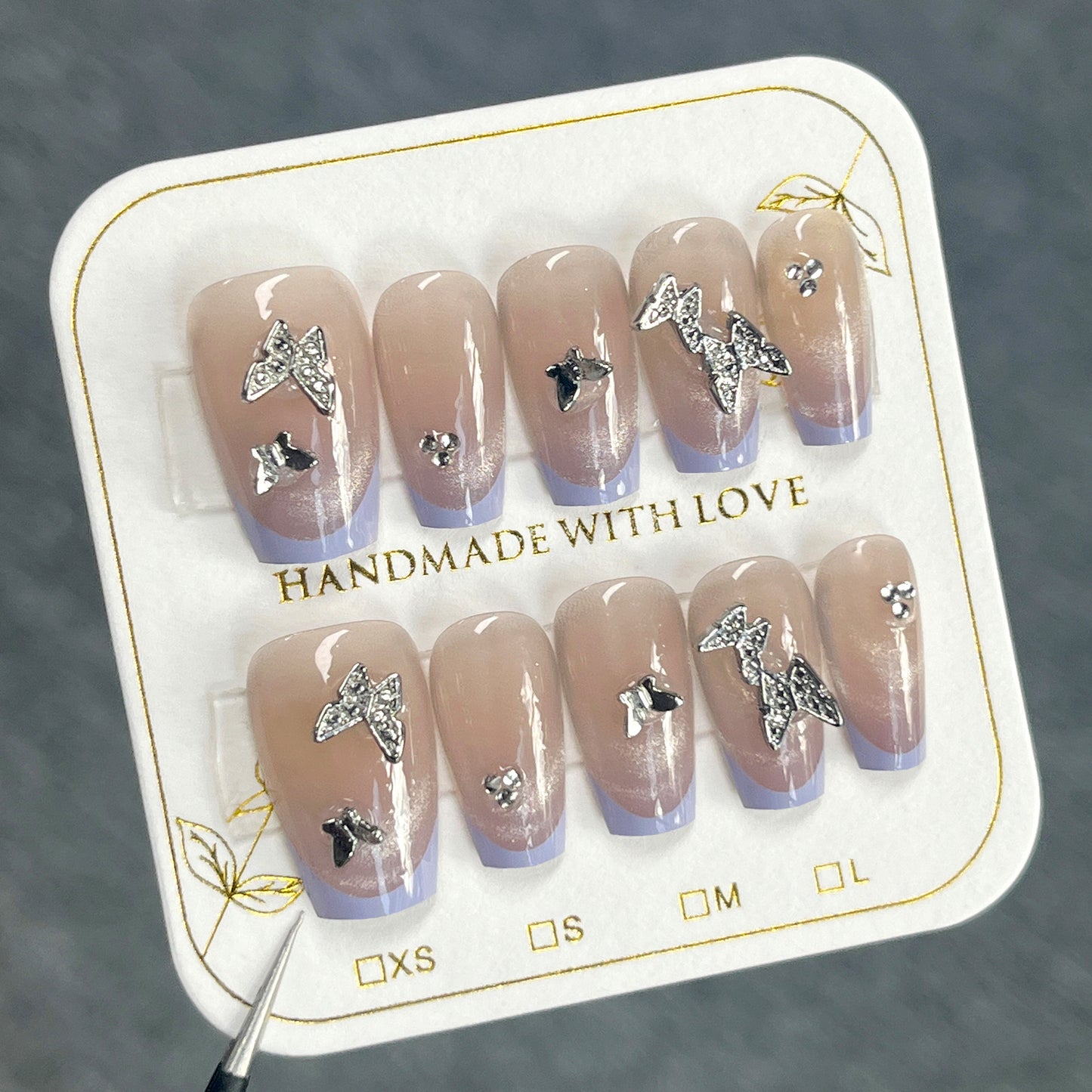 Summer new  piece Press onable fake nail French purple cat eye Press on nails Three-dimensional butterfly nail piece Finished product｜365nails