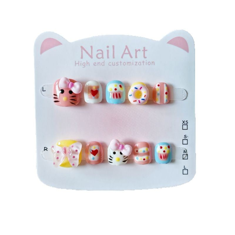 365nails-Série Infantil Hello Kitty: "Festa Doce de Donuts" – Unhas Postiças Infantis Curtas Quadradas