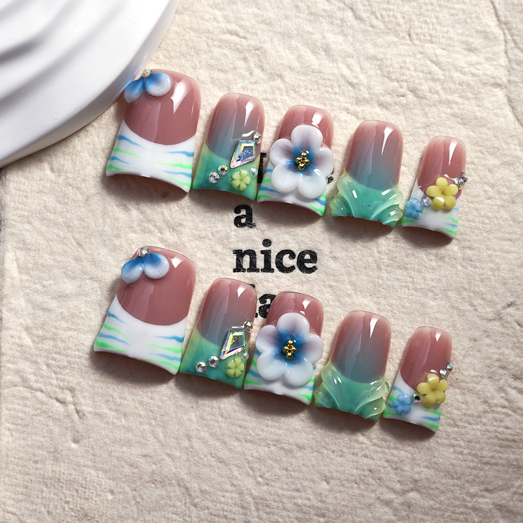 Pastel Floral Gradient Sculpted Press On Nails
